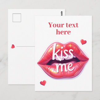 Kiss Me Glossy Red Lips Art Illustration Postkarte