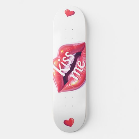 Kiss Me Glossy Red Lips Art Illustration Skateboard (Vorderseite)