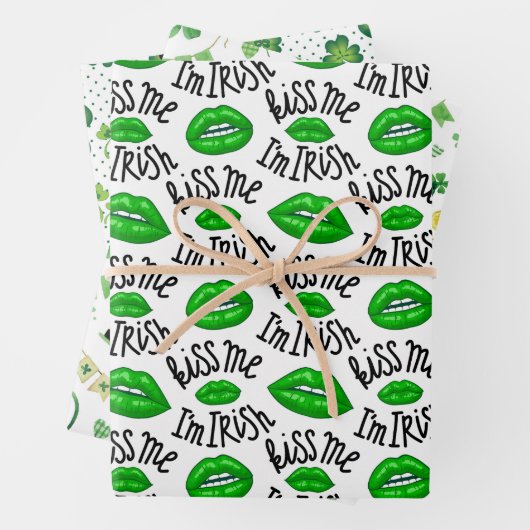 Kiss Me I Bin Irish Kleeblatt Leprechaun's Hat Gre Geschenkpapier Set (Beispiel)