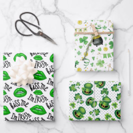 Kiss Me I Bin Irish Kleeblatt Leprechaun's Hat Gre Geschenkpapier Set