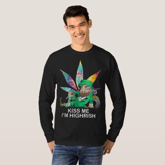 Kiss Me I bin Irish Leprechaun Weed Leaf St Patric T-Shirt (Vorne ganz)