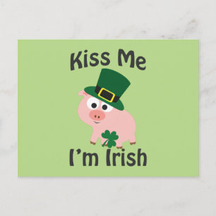 Kiss Me I bin Irish Pig Postkarte