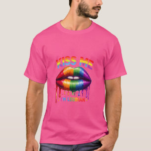 Kiss Me I bin Lesbian Lips Rainbow Funny Vintag Lg T-Shirt
