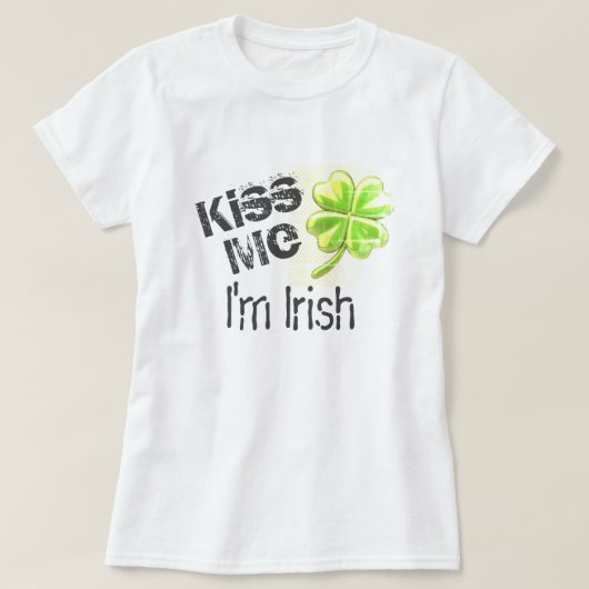 Kiss Me Ich bin Irin, grünes Kleeblatt T-Shirt (Design vorne)