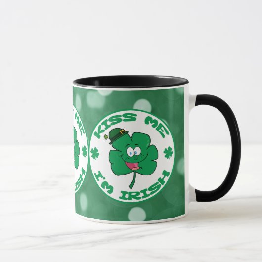 Kiss Me Ich bin Irish Clover Face Green Bokeh Tasse (Rechts)