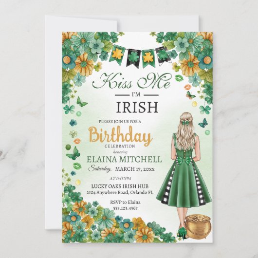 Kiss Me Ich bin Irish Girl Green Dress St. Patrick Einladung (Vorderseite)