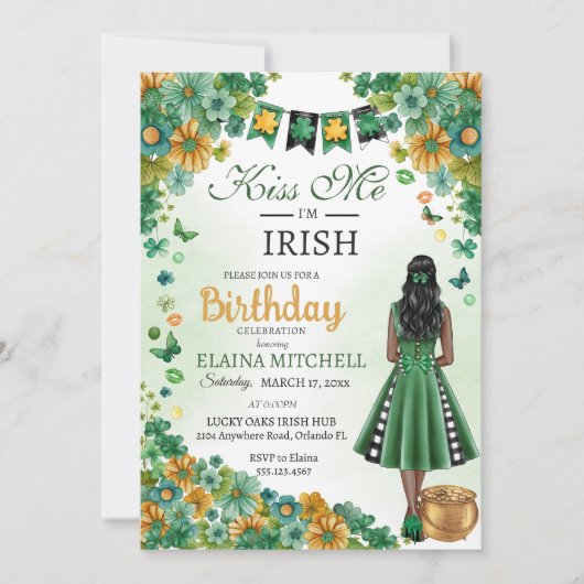 Kiss Me Ich bin Irish Girl Green Dress St. Patrick Einladung (Vorderseite)