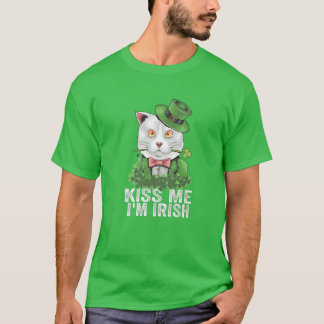 Kiss Me Ich bin Irish St Patricks Day Cat Green T-Shirt