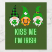 Kiss Me Ich bin Irish St. Patrick's Day Gnome Klee Weinetikett (Einzelnes Label)