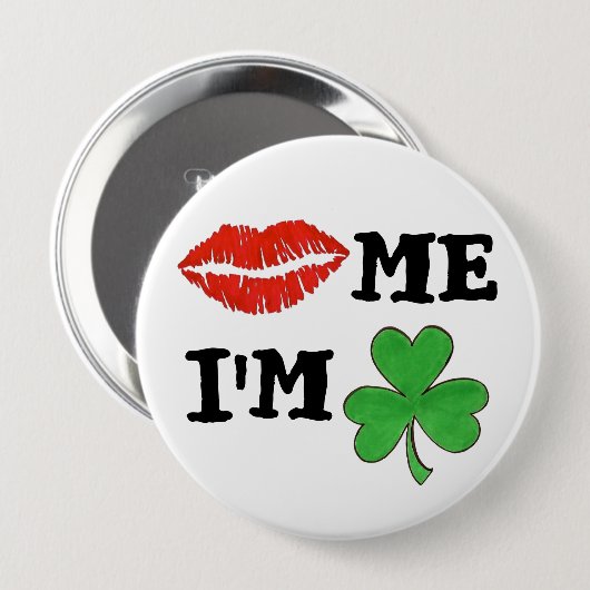 Kiss Me Ich bin Irish St. Patrick's Day Lips Kleeb Button (Vorne & Hinten)