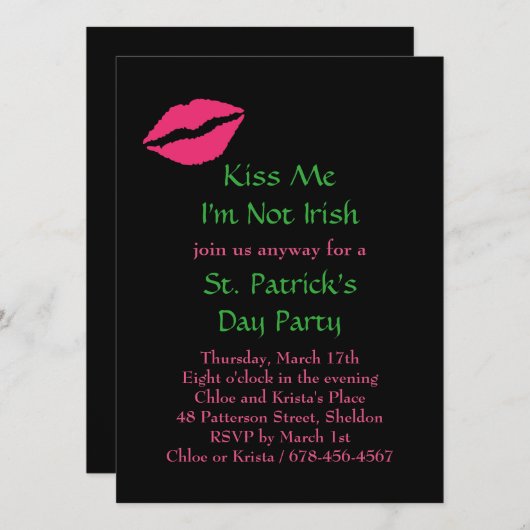 Kiss Me Ich bin keine irische Party Einladung - sc (Vorne/Hinten)