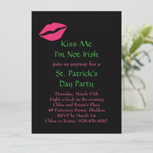 Kiss Me Ich bin keine irische Party Einladung - sc (Stehend Vorderseite)