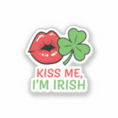 Kiss Me I'm Irish Flirty Lips Shamrock St Patrick Aufkleber (Vorderseite)