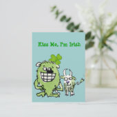 Kiss Me I'm Irish Funny Cartoon Monster Postkarten (Stehend Vorderseite)