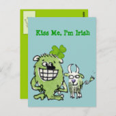 Kiss Me I'm Irish Funny Cartoon Monster Postkarten (Vorne/Hinten)