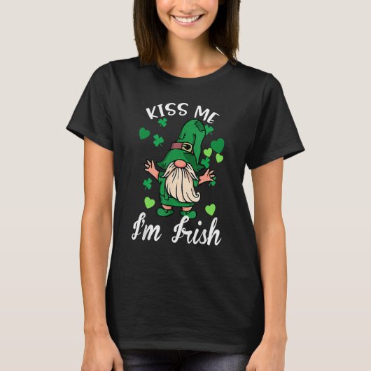 Kiss Me I'm Irish. Gnome Shamrock Clover Saint Pat T-Shirt (Vorderseite)