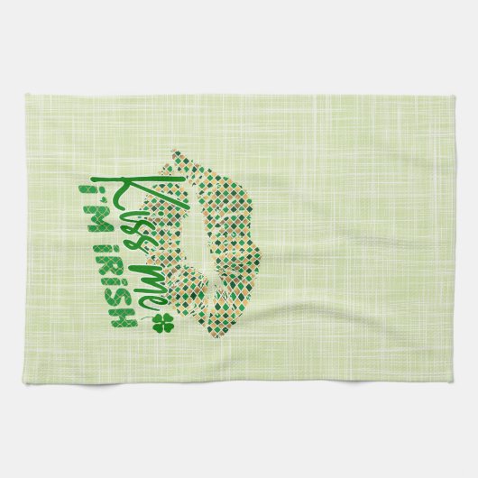 Kiss Me I'm Irish Green Lips Geschirrtuch (Horizontal)