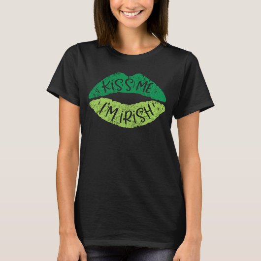 Kiss Me I'm Irish Green Lips St Patrick's Day Vint T-Shirt (Vorderseite)