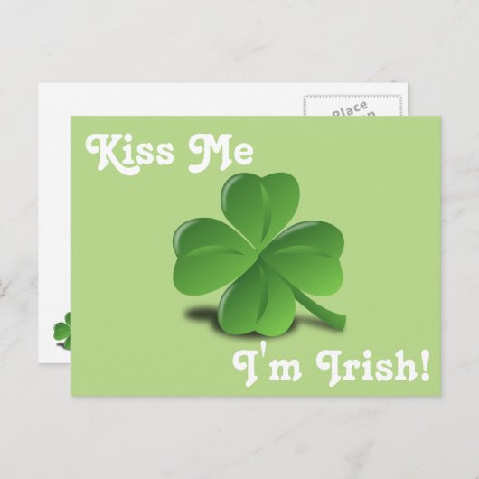 "Kiss Me, I'm Irish" Kleeblatt St. Patrick's Day Postkarte (Vorne/Hinten)
