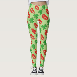 Kiss Me I'm Irish Lips Kleeblatt St. Patrick's Day Leggings