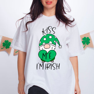 Kiss Me I'm Irish Niedlich Gnome Green Heart T-Shirt