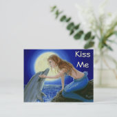 Kiss Me Mermaid & Dolphin Fantasy Postkarte (Stehend Vorderseite)