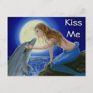 Kiss Me Mermaid & Dolphin Fantasy Postkarte