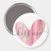 Kiss Me Niedlich Pink Textured Heart Magnet (Vorderseite/Rückseite)