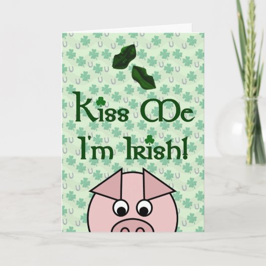 Kiss Me Pig St Patricks Day Card Karte (Vorderseite)