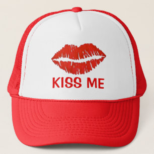 Kiss Me Red Lipstick Lips Liebe Valentinstag Truckerkappe