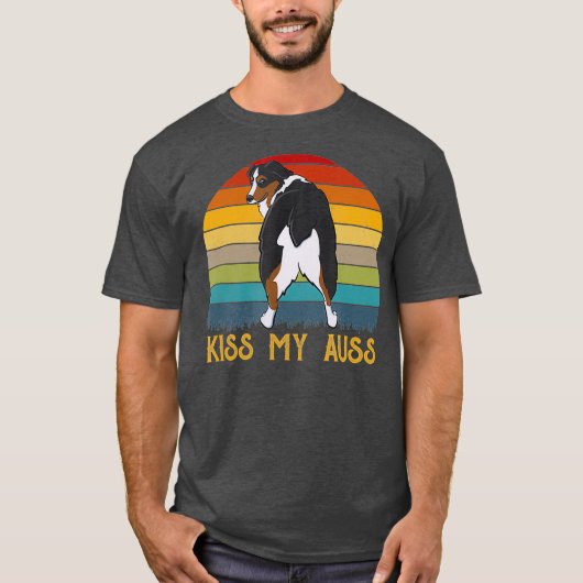 Kiss My A Funny Aie Mama Australian Shepherd 70er T-Shirt (Vorderseite)