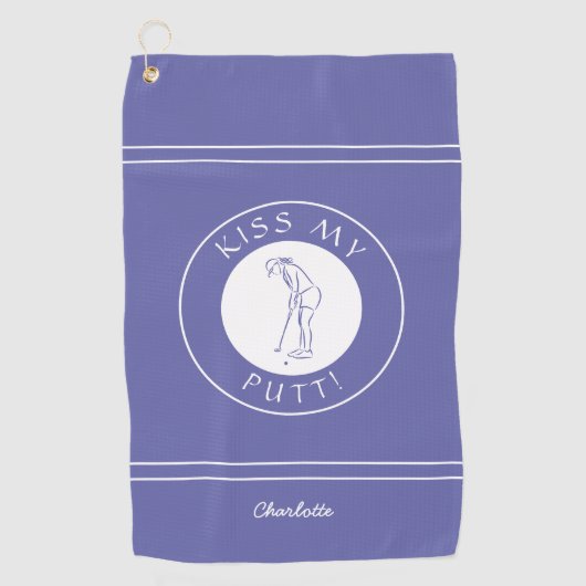 Kiss My Putt Funny Lady Golfer Pro Periwinkle Blue Golfhandtuch (Vorderseite)