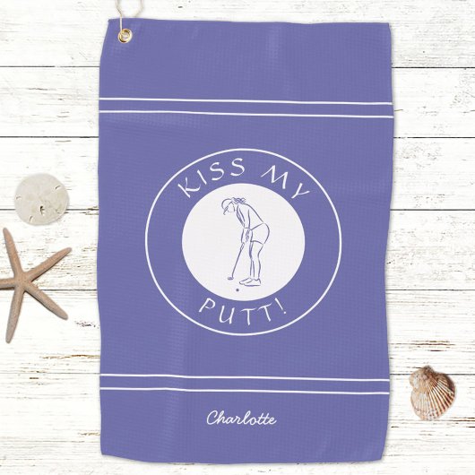 Kiss My Putt Funny Lady Golfer Pro Periwinkle Blue Golfhandtuch