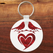 Kiss of Birds Keychain - Heart with Red Roses Schlüsselanhänger (Vorderseite)