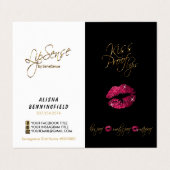 Kiss Proof Hot Pink Lips and Black Instructions Visitenkarten (Außenseite Aufgefaltet)