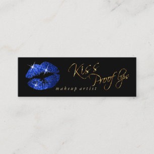Kiss Proof Lips 2 - Blue Glitzer auf Black Mini Visitenkarte