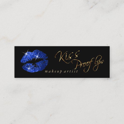 Kiss Proof Lips 2 - Blue Glitzer auf Black Mini Visitenkarte (Vorderseite)