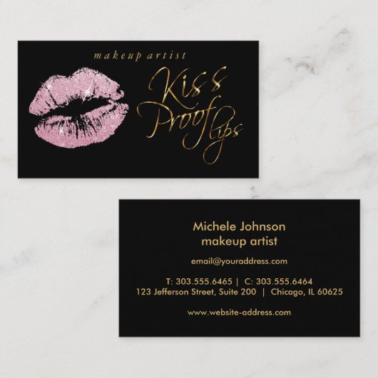 Kiss Proof Lips - Rosa Glitzer und Gold Visitenkarte (Vorne/Hinten)