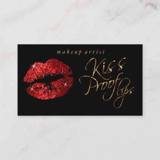 Kiss Proof Lips - Roter Glitzer und Elegantes Gold Visitenkarte (Vorderseite)