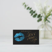 Kiss Proof Lips - Türkisfarbener Glitzer und Gold Visitenkarte (Stehend Vorderseite)