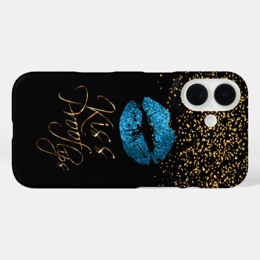 Kiss Proof mit Gold Confetti & Blue Lips Case-Mate iPhone Hülle (Rückseite (Horizontal))