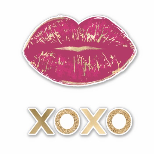 Kiss Red Lips Gold Glitzer XOXO Aufkleber (Vorderseite)
