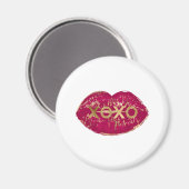 Kiss Red Lips Gold Glitzer XOXO Magnet (Vorderseite/Rückseite)