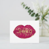 Kiss Red Lips Gold Glitzer XOXO Postkarte (Stehend Vorderseite)