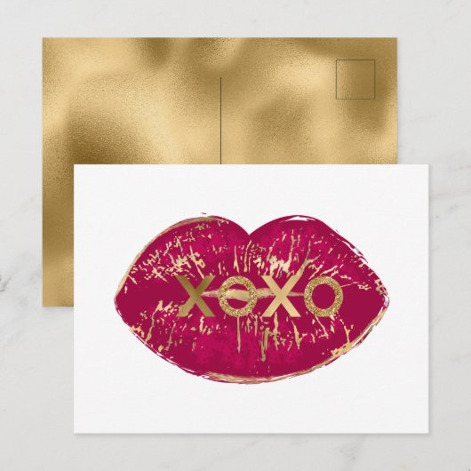 Kiss Red Lips Gold Glitzer XOXO Postkarte (Vorne/Hinten)