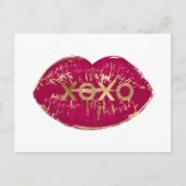 Kiss Red Lips Gold Glitzer XOXO Postkarte (Vorderseite)