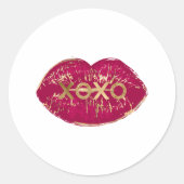Kiss Red Lips Gold Glitzer XOXO Runder Aufkleber (Vorderseite)