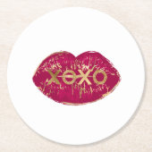 Kiss Red Lips Gold Glitzer XOXO Runder Pappuntersetzer (Vorderseite)