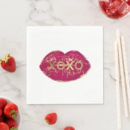 Kiss Red Lips Gold Glitzer XOXO Serviette (Beispiel)