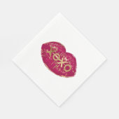 Kiss Red Lips Gold Glitzer XOXO Serviette (Ecke)
